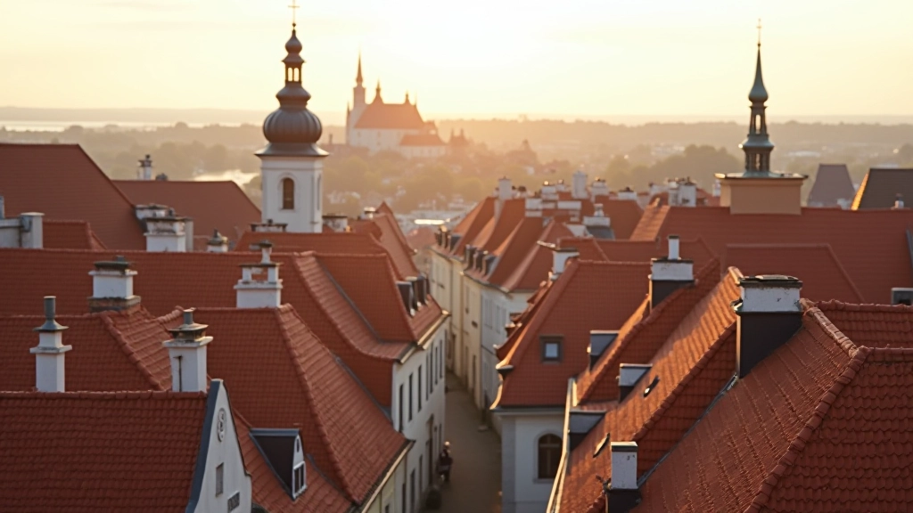 Tallinna Toompea lossi vaade vanalinnast, kivihooned ja punased katused eesplaanil